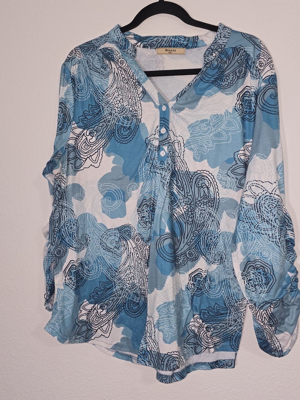 Light Blue Paisley Henley Tunic Top by Miaray
